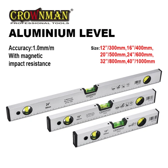 Niveau à bulle Crownman en alliage d'aluminium avec une précision de 1 mm/M pour une utilisation de mesure